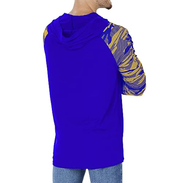 Zubaz Sudadera con capucha de color para hombre con mangas de camuflaje del